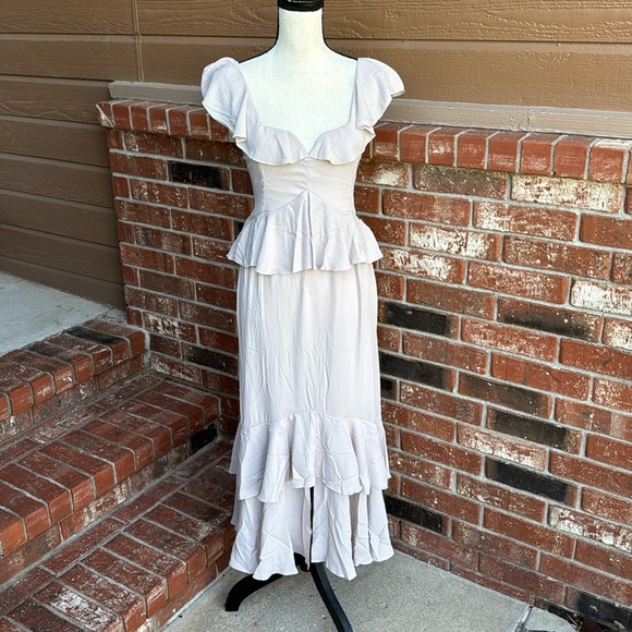 Show Me Your MuMu Reese Ruffle Chiffon Midi Dress Beige Taupe Size Small - Picture 1 of 10